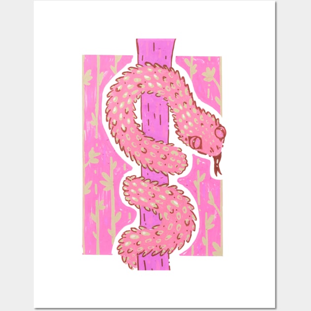 Pink African Bush Viper on a Tree in Acrylic Wall Art by narwhalwall